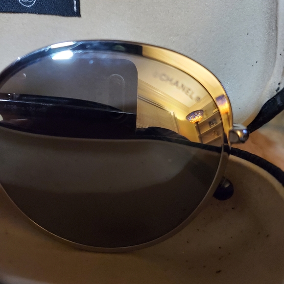 100% Authentic Chanel Silver round sunglasses. main image 2
